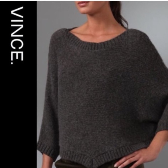 Vince Baby Alpaca and Wool Gray Poncho Sweater size XS - Charcoal Gray - Picture 1 of 8